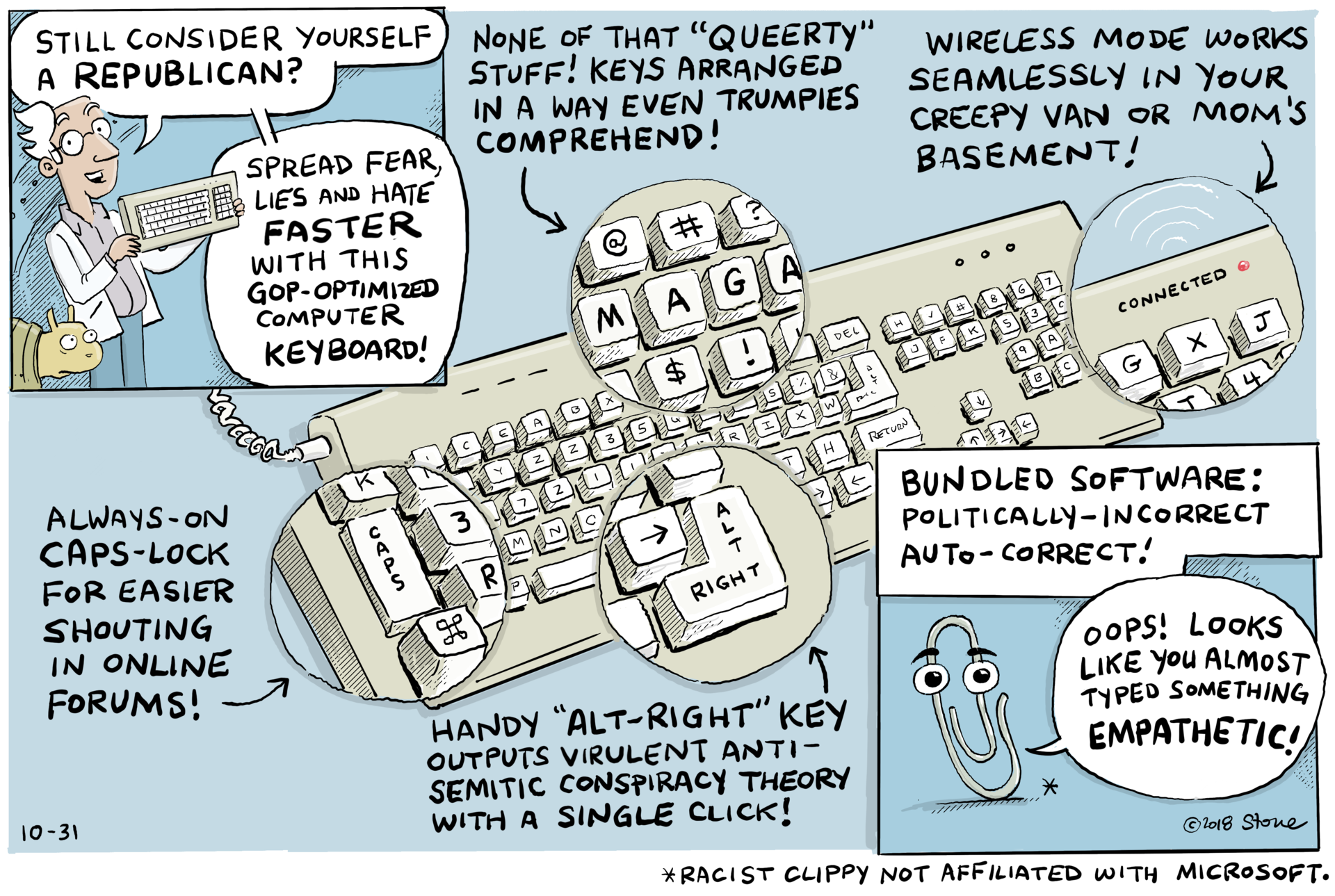 Zeno invents a USB keyboard designed for right-wing crazies.